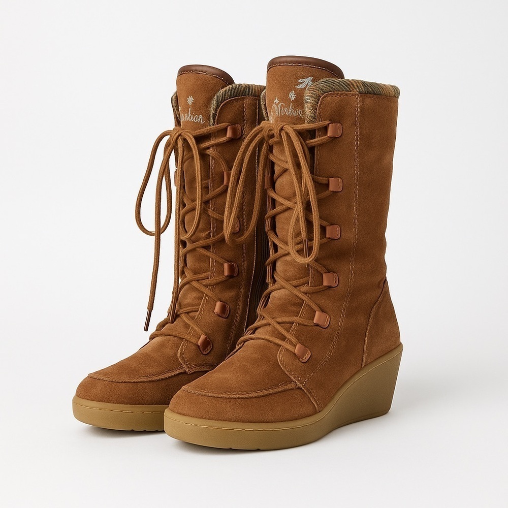 Roxy Timber Suede Lace-Up Wedge Boots - Tan Size 8
